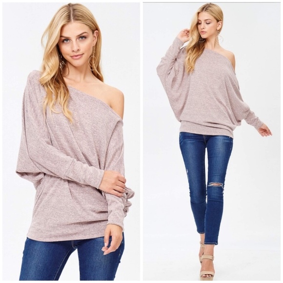 Gray Off Shoulder Marbled Knit Sweater - Picture 5 of 6